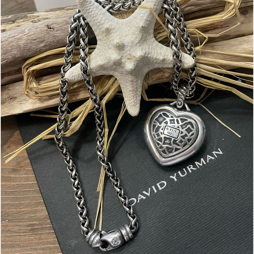 Authentic David Yurman wheat chain,solid sterling silver heart charm/enhancer.